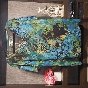 White Stag Top Shirt Gold Blues Greens Floral Short Sleeves Size 3X (22W…
